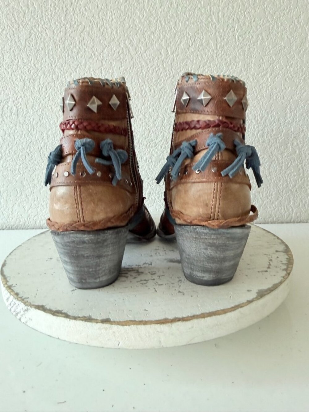 Old Gringo EAGLE FLIGHT Short Cowboy Boots Blue Red Womens 7.5 Snip Toe Ankle - Picture 5 of 13